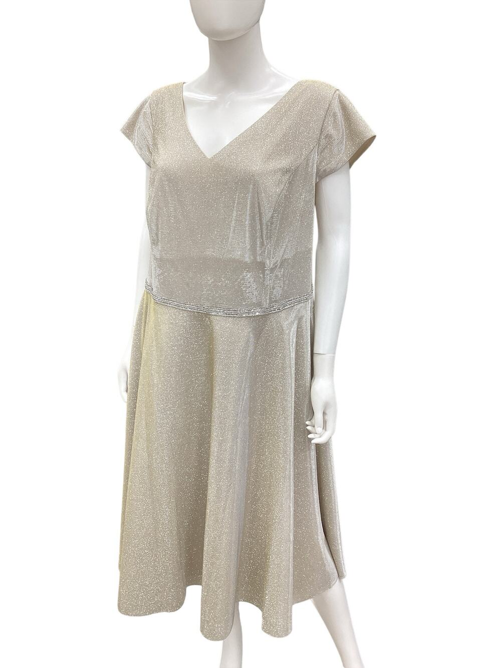 Oleg Cassini Dress Women’s SZ 20W Deep V-Neck Cap Sleeves Rhinestone Waist Band